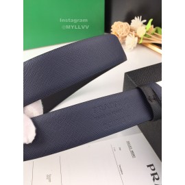 Prada Leather Palladium Plated Buckle 35mm Belt Navy