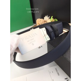 Prada Leather Palladium Plated Buckle 35mm Belt Navy