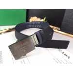 Prada Navy Leather Palladium Plated Buckle 35mm Belt