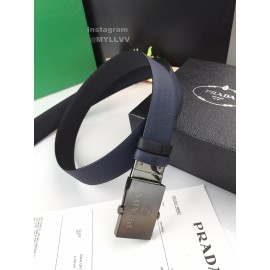 Prada Navy Leather Palladium Plated Buckle 35mm Belt