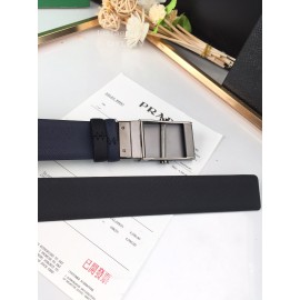 Prada Navy Leather Palladium Plated Buckle 35mm Belt