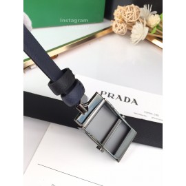 Prada Navy Leather Palladium Plated Buckle 35mm Belt