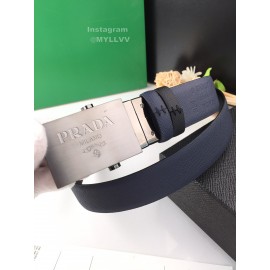 Prada Navy Leather Palladium Plated Buckle 35mm Belt