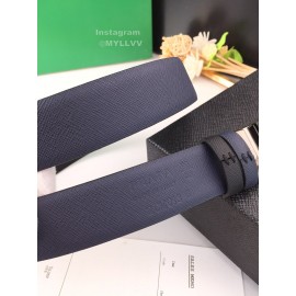 Prada Navy Leather Palladium Plated Buckle 35mm Belt