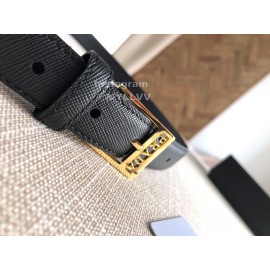 Prada Calf Leather Pure Copper Hollow Buckle 25mm Belt For Women Black