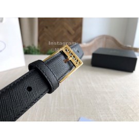 Prada Calf Leather Pure Copper Hollow Buckle 25mm Belt For Women Black