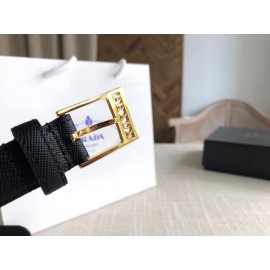 Prada Calf Leather Pure Copper Hollow Buckle 25mm Belt For Women Black