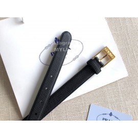 Prada Calf Leather Pure Copper Hollow Buckle 25mm Belt For Women Black