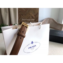 Prada Calf Leather Pure Copper Hollow Buckle 25mm Belt For Women Brown