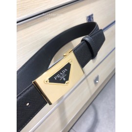 Prada Calf Leather Vintage Gold Square Buckle 35mm Belt 