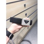 Prada Calf Leather Vintage Silver Square Buckle 35mm Belt 
