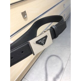 Prada Calf Leather Vintage Silver Square Buckle 35mm Belt 