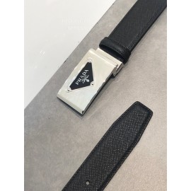 Prada Calf Leather Vintage Silver Square Buckle 35mm Belt 