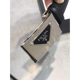 Prada Calf Leather Vintage Silver Square Buckle 35mm Belt 