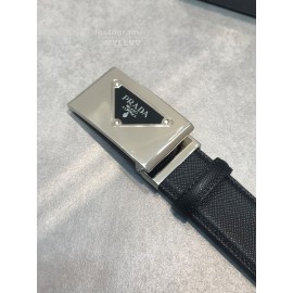 Prada Calf Leather Vintage Silver Square Buckle 35mm Belt 