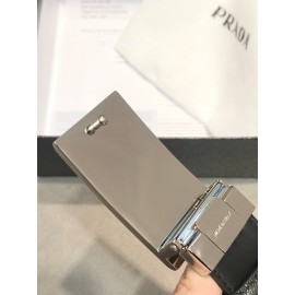 Prada Calf Leather Vintage Silver Square Buckle 35mm Belt 