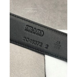 Prada Calf Leather Vintage Silver Square Buckle 35mm Belt 