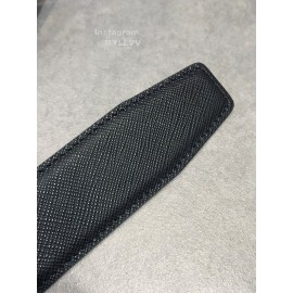 Prada Calf Leather Vintage Silver Square Buckle 35mm Belt 