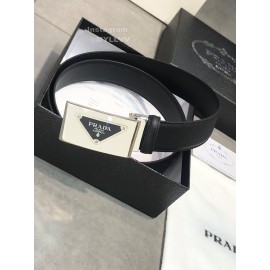 Prada Calf Leather Vintage Silver Square Buckle 35mm Belt 