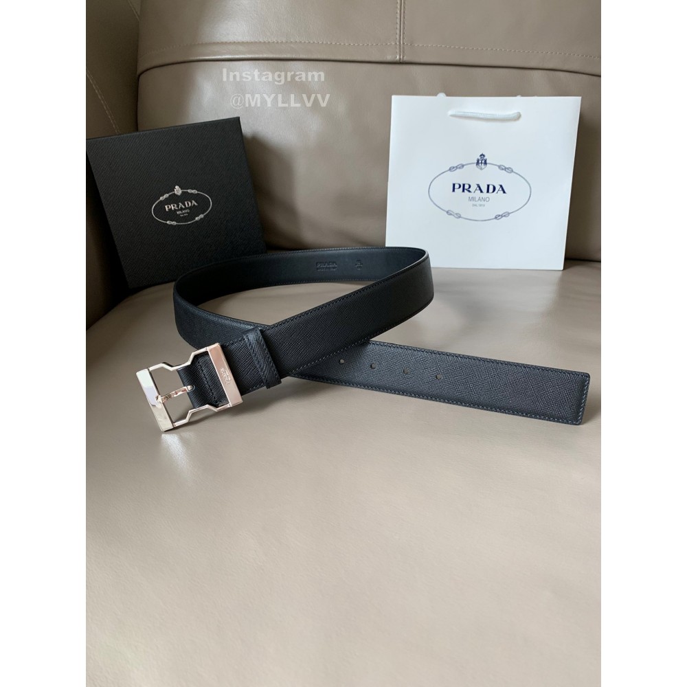 Prada Calf Leather Silver Pin Buckle 40mm Belt For Men 
