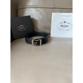 Prada Calf Leather Silver Pin Buckle 40mm Belt For Men 