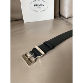 Prada Calf Leather Silver Pin Buckle 40mm Belt For Men 