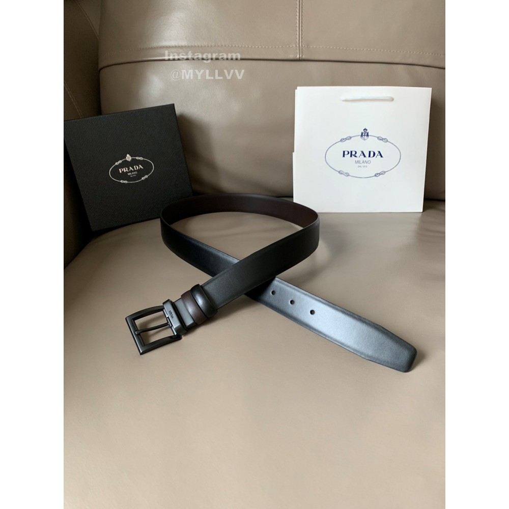 Prada Black Saffiano Calf Leather Black Pin Buckle Belt 