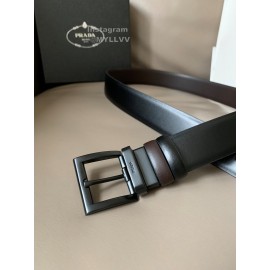 Prada Black Saffiano Calf Leather Black Pin Buckle Belt 