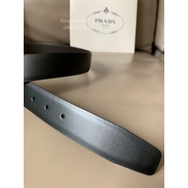 Prada Black Saffiano Calf Leather Black Pin Buckle Belt 