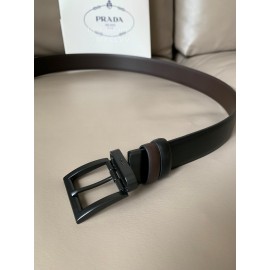 Prada Black Saffiano Calf Leather Black Pin Buckle Belt 