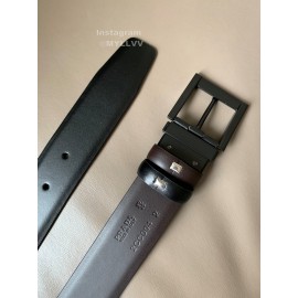 Prada Black Saffiano Calf Leather Black Pin Buckle Belt 