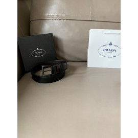 Prada Black Saffiano Calf Leather Black Pin Buckle Belt 