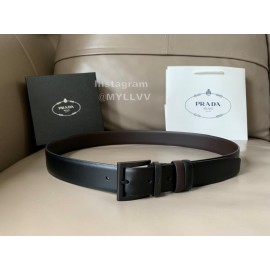 Prada Black Saffiano Calf Leather Black Pin Buckle Belt 