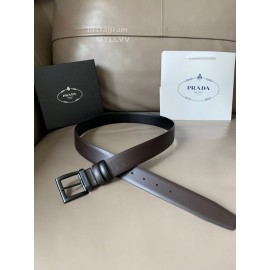 Prada Black Saffiano Calf Leather Black Pin Buckle Belt 