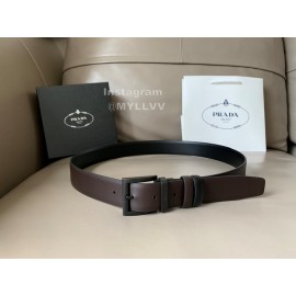 Prada Black Saffiano Calf Leather Black Pin Buckle Belt 