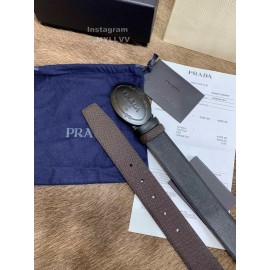 Prada New Saffiano Calf Leather Black Oval Buckle 35mm Belt 