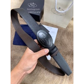 Prada New Saffiano Calf Leather Black Oval Buckle 35mm Belt 