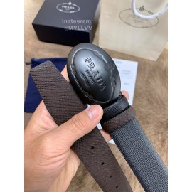 Prada New Saffiano Calf Leather Black Oval Buckle 35mm Belt 