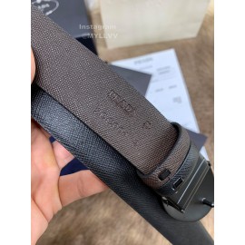 Prada New Saffiano Calf Leather Black Oval Buckle 35mm Belt 