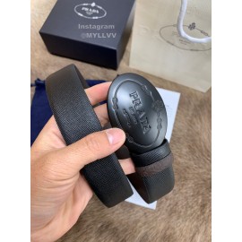 Prada New Saffiano Calf Leather Black Oval Buckle 35mm Belt 