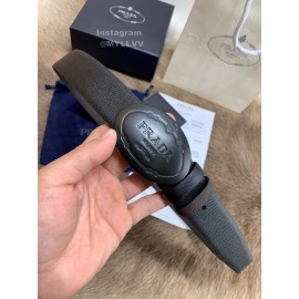 Prada New Saffiano Calf Leather Black Oval Buckle 35mm Belt 