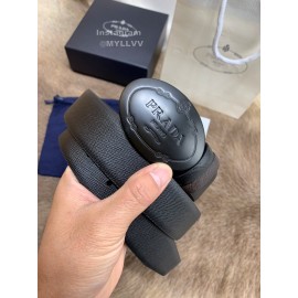 Prada New Saffiano Calf Leather Black Oval Buckle 35mm Belt 