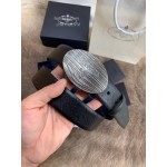 Prada New Black Saffiano Calf Leather Oval Buckle 35mm Belt 