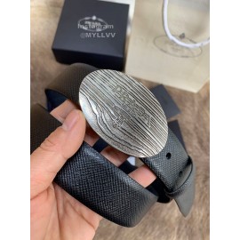 Prada New Black Saffiano Calf Leather Oval Buckle 35mm Belt 