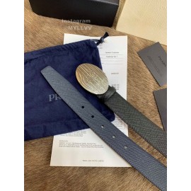 Prada New Black Saffiano Calf Leather Oval Buckle 35mm Belt 