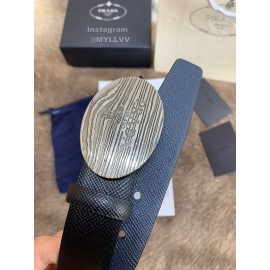 Prada New Black Saffiano Calf Leather Oval Buckle 35mm Belt 