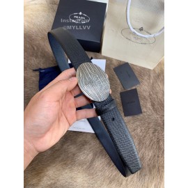 Prada New Black Saffiano Calf Leather Oval Buckle 35mm Belt 