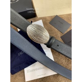 Prada New Black Saffiano Calf Leather Oval Buckle 35mm Belt 
