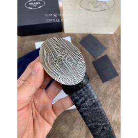 Prada New Black Saffiano Calf Leather Oval Buckle 35mm Belt 