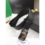 Prada Fashion Black Saffiano Calf Leather Square Buckle 38mm Belt 